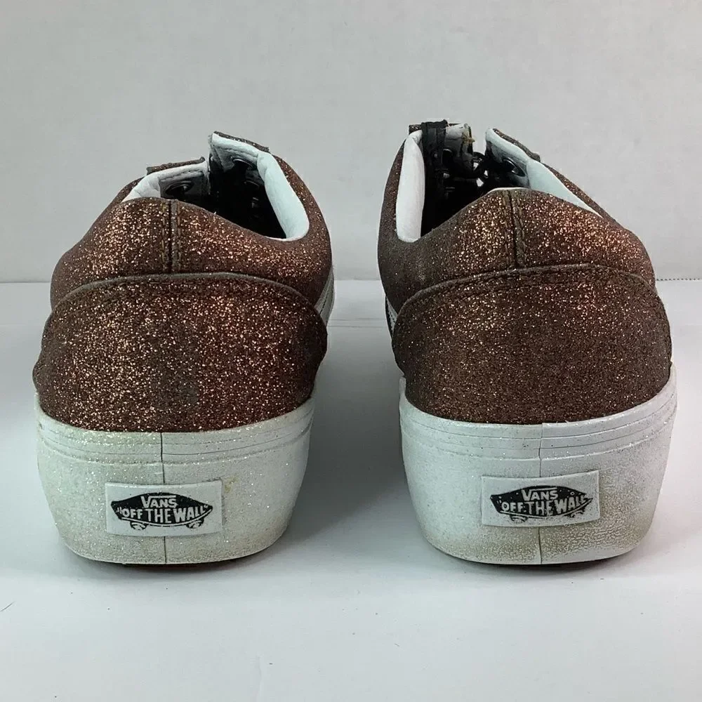 VANS Old Skool Skate Shoe Sparkle Glitter Brown Bronze Unisex Sz men 10/women 12